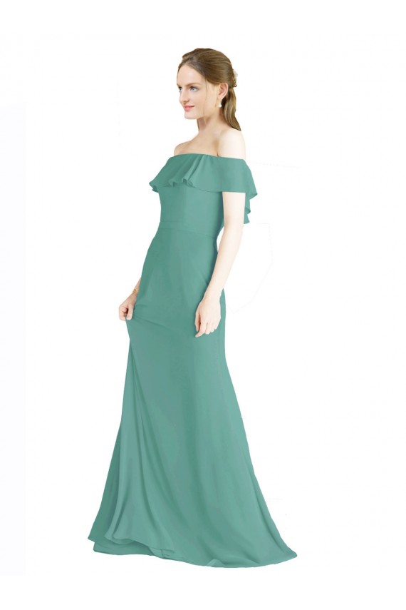 Chiffon Fora do Ombro Sem Mangas Comprimento Chão Prata Islandesa Linha A Vestidos de Madrinha Baratos