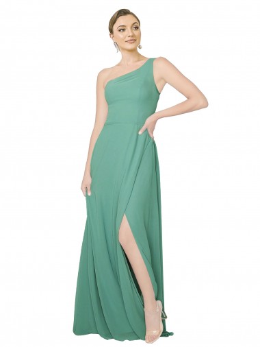 Chiffon Um Ombro Sem Mangas Comprimento Chão Prata Islandesa Linha A Vestidos de Madrinha Baratos