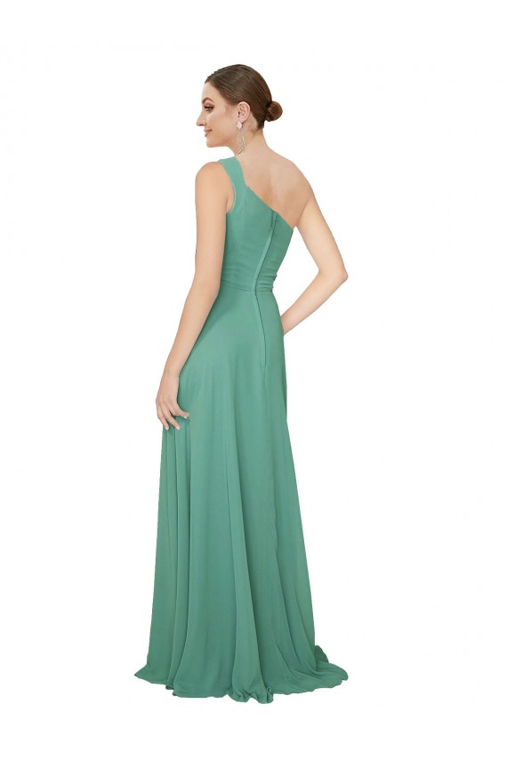 Chiffon Um Ombro Sem Mangas Comprimento Chão Prata Islandesa Linha A Vestidos de Madrinha Baratos