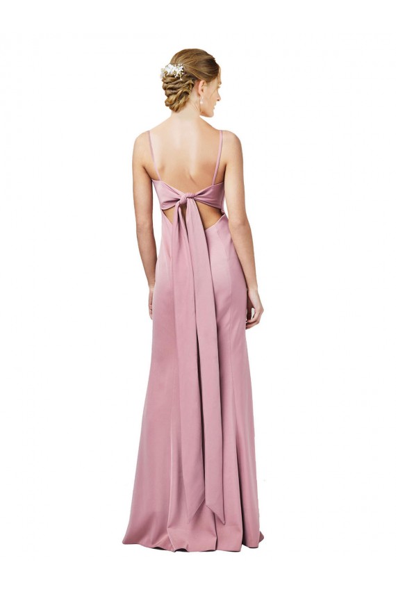 Crepe Esticado Alças finas Sem Mangas Lombar Comprimento Chão Longo Bainha Vestidos de Madrinha / Vestidos de Noite / Vestidos de Festa Baratos