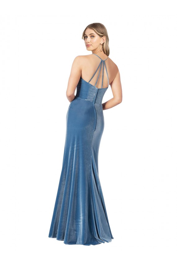 Veludo Elástico Alças finas Sem Mangas Criss Cruz Comprimento Chão Bainha Vestidos de Madrinha / Vestidos de Noite / Vestidos de Festa Baratos
