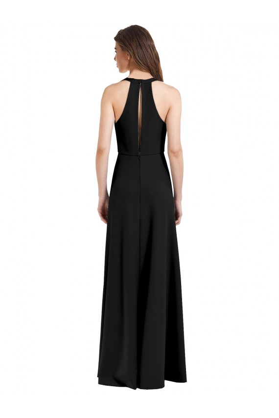 Crepe Esticado Cabeçada Sem Mangas Comprimento Chão Vestidos de Madrinha / Vestidos de Noite / Vestidos de Festa Baratos