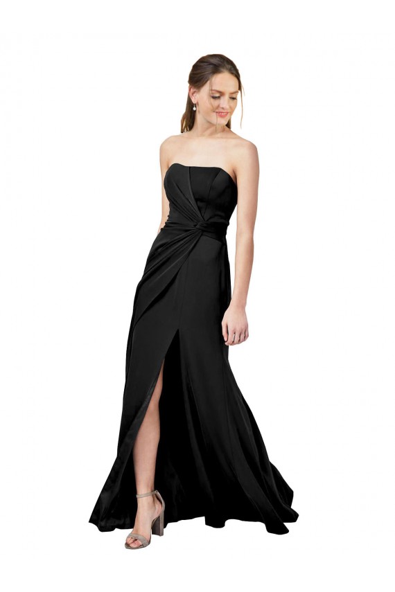 Crepe Esticado Sem alças Sem Mangas Lombar Comprimento Chão Bainha Preto Vestidos de Madrinha / Vestidos de Noite / Vestidos de Festa Baratos