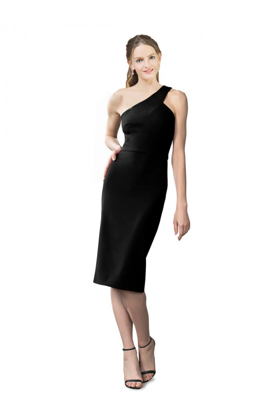 Crepe Esticado Um Ombro Sem Mangas Comprimento Cocktail Vestidos de Madrinha / Vestidos de Noite / Vestidos de Festa Baratos