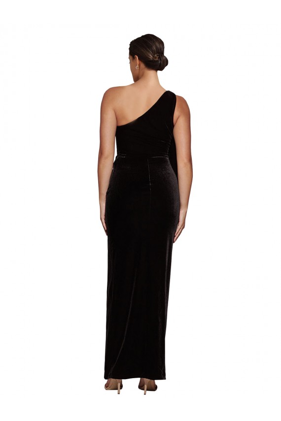 Veludo Elástico Um Ombro Sem Mangas Comprimento Chão Bainha Longo Vestidos de Madrinha / Vestidos de Noite / Vestidos de Festa Baratos