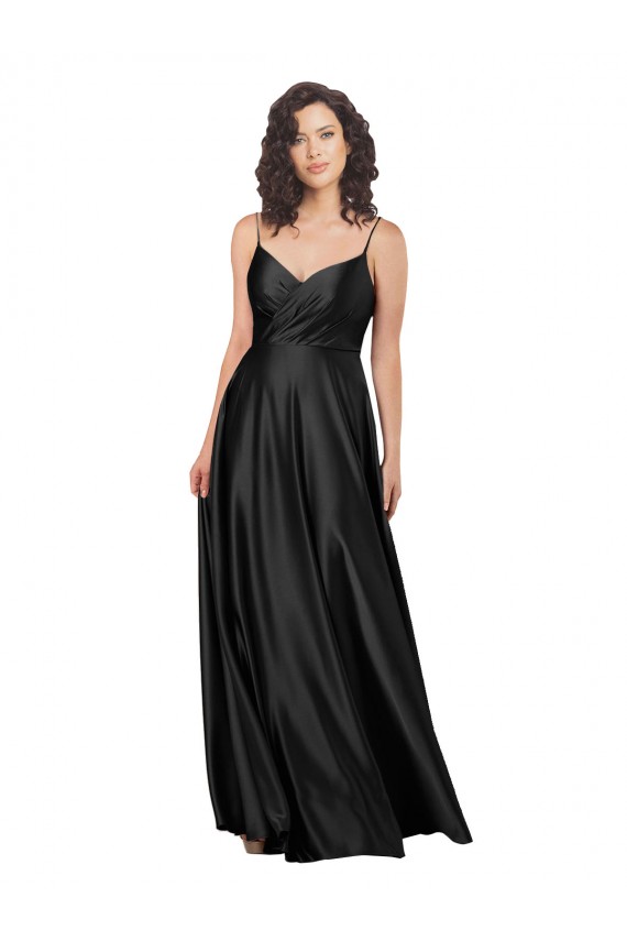 Cetim Sedoso Decote V Sem Mangas Lombar Comprimento Chão Vestidos de Madrinha / Vestidos de Noite / Vestidos de Festa Baratos
