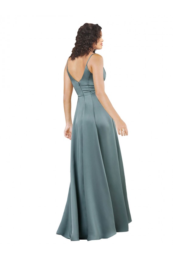 Cetim Sedoso Decote V Sem Mangas Costas em V Comprimento Chão Vestidos de Madrinha / Vestidos de Noite / Vestidos de Festa Baratos