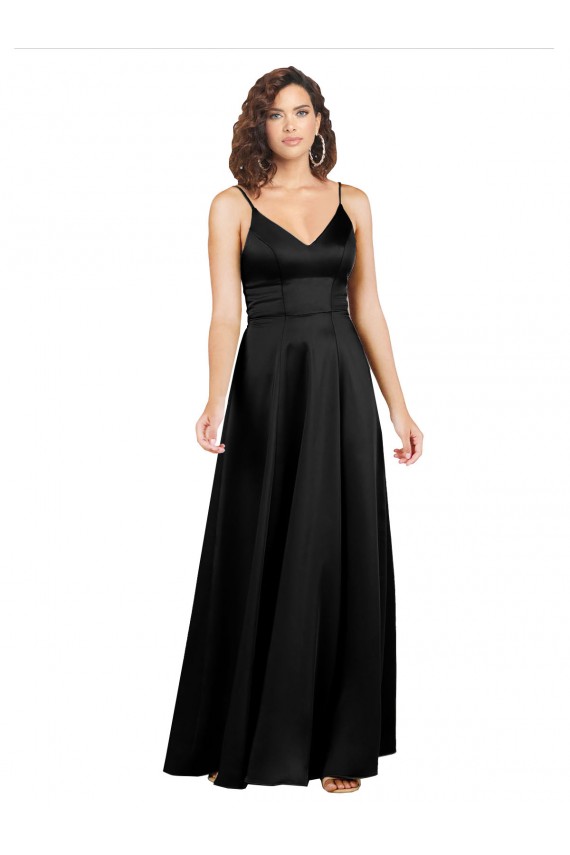 Cetim Sedoso Decote V Sem Mangas Costas em V Comprimento Chão Vestidos de Madrinha / Vestidos de Noite / Vestidos de Festa Baratos