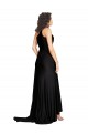 Cetim Sedoso Um Ombro Sem Mangas Comprimento Chão Preto Linha A Vestidos de Madrinha / Vestidos de Noite / Vestidos de Festa Baratos