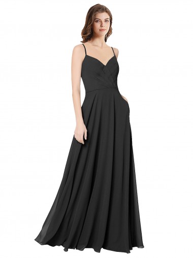 Chiffon Amor Sem Mangas Abrir de volta Comprimento Chão Preto Longo Vestidos de Madrinha Baratos