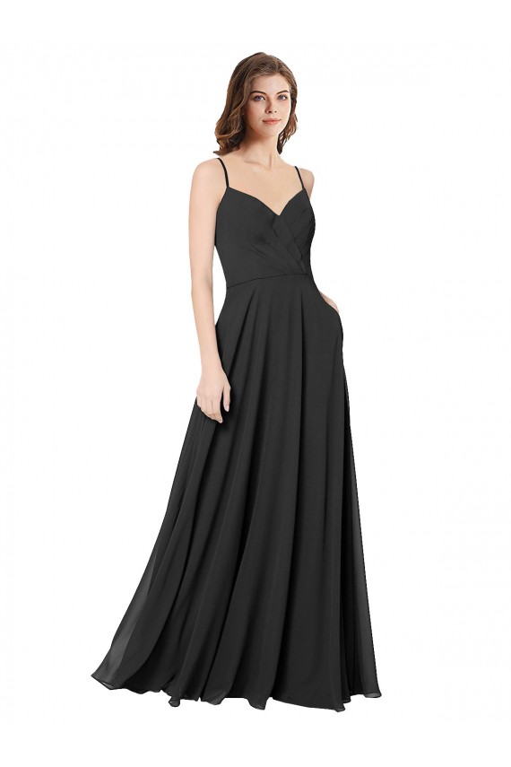 Chiffon Amor Sem Mangas Abrir de volta Comprimento Chão Preto Longo Vestidos de Madrinha Baratos
