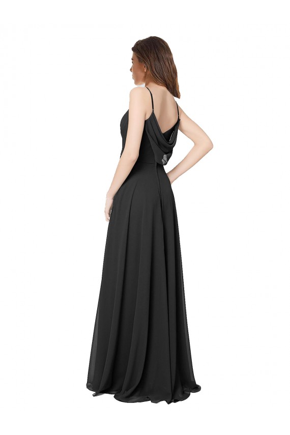 Chiffon Amor Sem Mangas Abrir de volta Comprimento Chão Preto Longo Vestidos de Madrinha Baratos