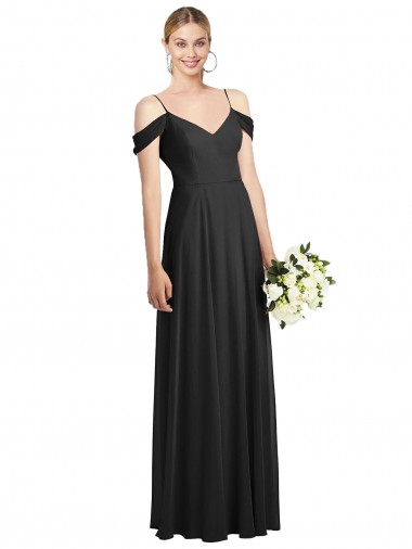 Chiffon Alças finas Ombro Frio Comprimento Chão Linha A Vestidos de Madrinha Baratos