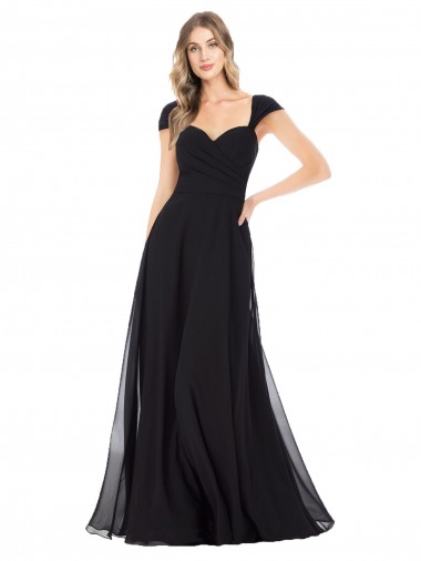 Chiffon Amor Mangas Curtas Comprimento Chão Vestidos de Madrinha Baratos