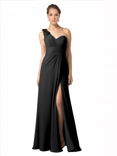 Chiffon Um Ombro Sem Mangas Comprimento Chão Vestidos de Festa / Vestidos de Madrinha Baratos