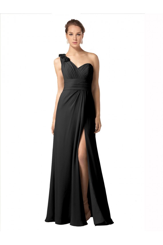 Chiffon Um Ombro Sem Mangas Comprimento Chão Vestidos de Festa / Vestidos de Madrinha Baratos
