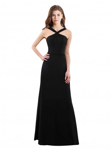 Chiffon Cabeçada Sem Mangas Abrir de volta Comprimento Chão Vestidos de Festa / Vestidos de Madrinha Baratos