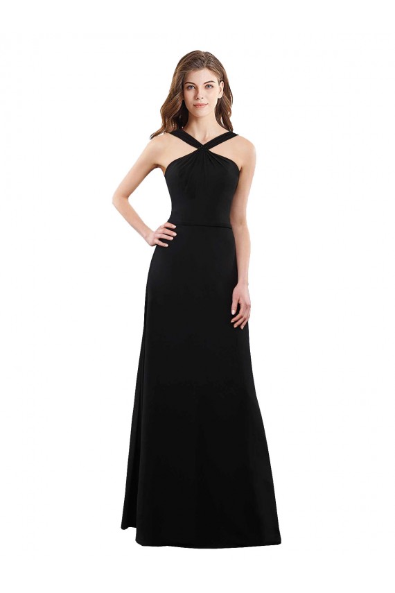 Chiffon Cabeçada Sem Mangas Abrir de volta Comprimento Chão Vestidos de Festa / Vestidos de Madrinha Baratos