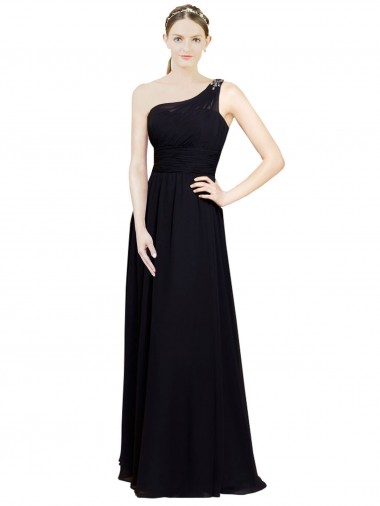 Chiffon Um Ombro Sem Mangas Comprimento Chão Vestido de Festa / Vestido de Madrinha Baratos