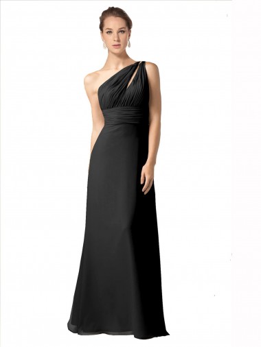 Chiffon Um Ombro Sem Mangas Comprimento Chão Vestido de Noite / Vestidos de Madrinha Baratos