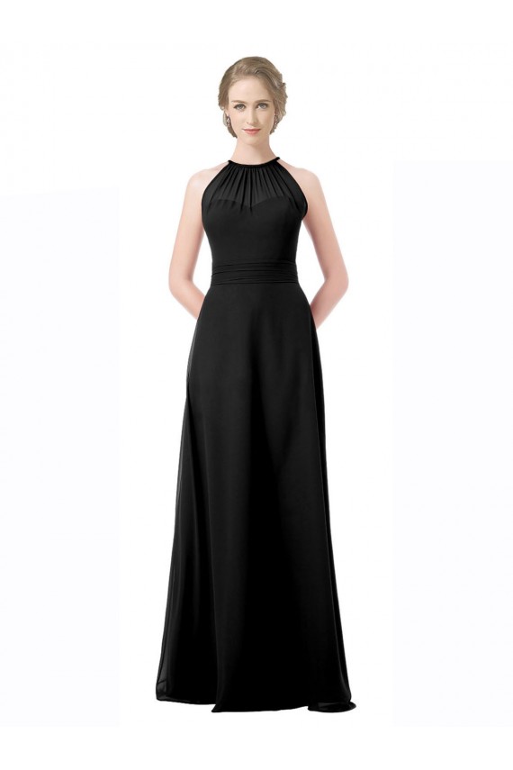 Chiffon Cabeçada Sem Mangas Comprimento Chão Vestido de Festa / Vestido de Madrinha Baratos