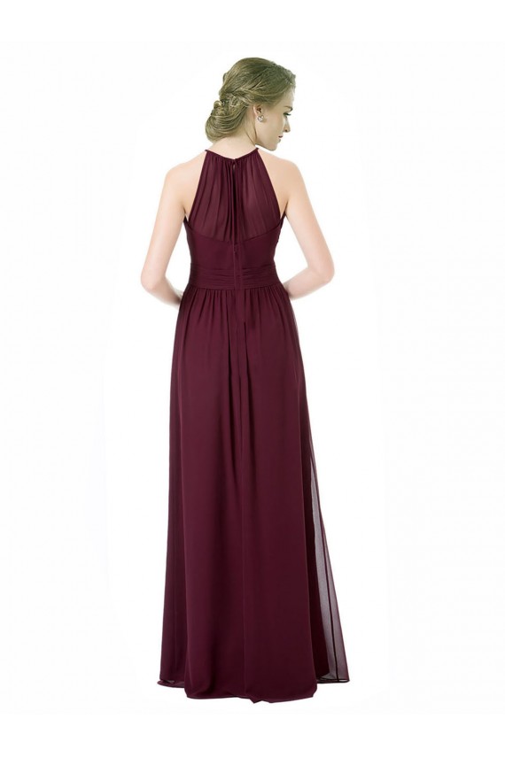 Chiffon Cabeçada Sem Mangas Comprimento Chão Vestido de Festa / Vestido de Madrinha Baratos