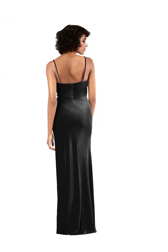 Veludo Elástico Decote Capuz Sem Mangas Lombar Comprimento Chão Vestidos de Madrinha / Vestidos de Noite / Vestidos de Festa Baratos