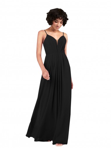 Chiffon Decote V Sem Mangas Criss Cruz Comprimento Chão Vestidos de Madrinha / Vestidos de Noite Baratos
