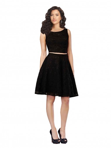 Renda Decote Joia Sem Mangas Comprimento Joelho Vestidos de Madrinha / Vestidos de Cocktail / Vestidos de Homecoming Baratos