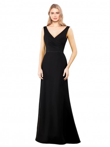 Chiffon Decote V Sem Mangas Costas em V Comprimento Chão Vestidos de Madrinha / Vestidos de Festa Baratos