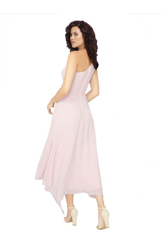 Chiffon Um Ombro Sem Mangas Comprimento Midi Vestidos de Madrinha / Vestidos de Cocktail / Vestidos de Homecoming Baratos