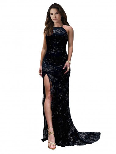 Renda Decote Alto Sem Mangas Abrir de volta Comprimento Chão Sereia Vestidos de Madrinha / Vestidos de Noite / Vestidos de Festa Baratos