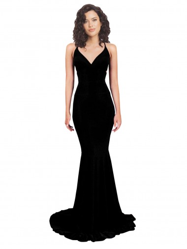 Spandex Decote V Sem Mangas Abrir de volta Comprimento Chão Sereia Vestidos de Madrinha / Vestidos de Noite / Vestidos de Festa Baratos