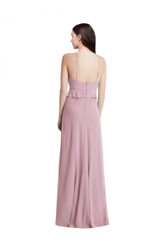 Chiffon Cabeçada Sem Mangas Lombar Comprimento Chão Prímula Vestidos de Madrinha Baratos
