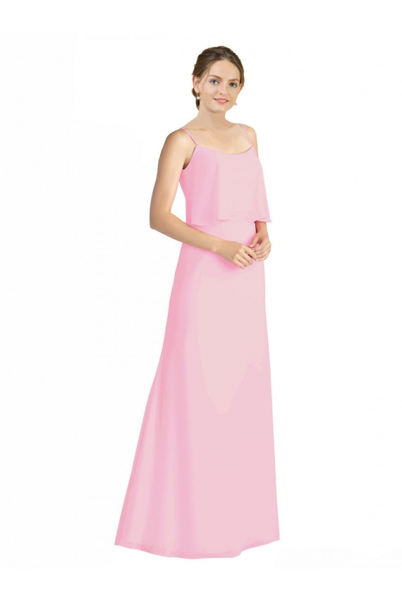 Chiffon Alças finas Sem Mangas Lombar Comprimento Chão Quase Rosa Vestidos de Madrinha Baratos