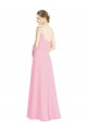 Chiffon Alças finas Sem Mangas Lombar Comprimento Chão Quase Rosa Vestidos de Madrinha Baratos