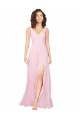 Chiffon Decote V Sem Mangas Costas em V Comprimento Chão Quase Rosa Linha A Vestidos de Madrinha Baratos