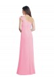 Chiffon Um Ombro Sem Mangas Comprimento Chão Quase Rosa Linha A Vestidos de Madrinha Baratos