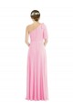Chiffon Um Ombro Sem Mangas Comprimento Chão Trombeta Quase Rosa Vestidos de Madrinha Baratos