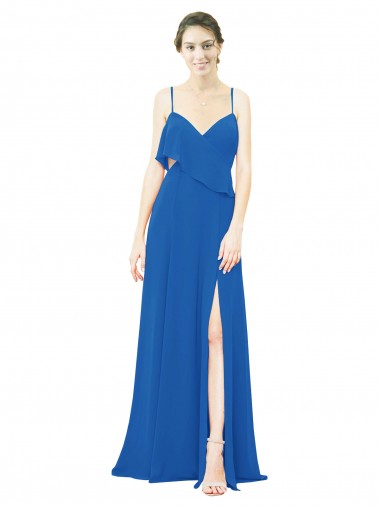 Chiffon Alças finas Sem Mangas Comprimento Chão Realeza Linha A Vestidos de Madrinha Baratos