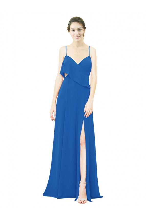 Chiffon Alças finas Sem Mangas Comprimento Chão Realeza Linha A Vestidos de Madrinha Baratos