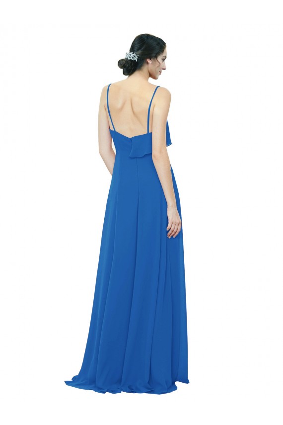 Chiffon Alças finas Sem Mangas Comprimento Chão Realeza Linha A Vestidos de Madrinha Baratos