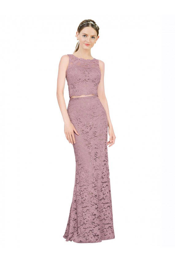 Renda Decote Ilusão Sem Mangas Comprimento Chão Vestidos de Madrinha / Vestidos de Festa Baratos