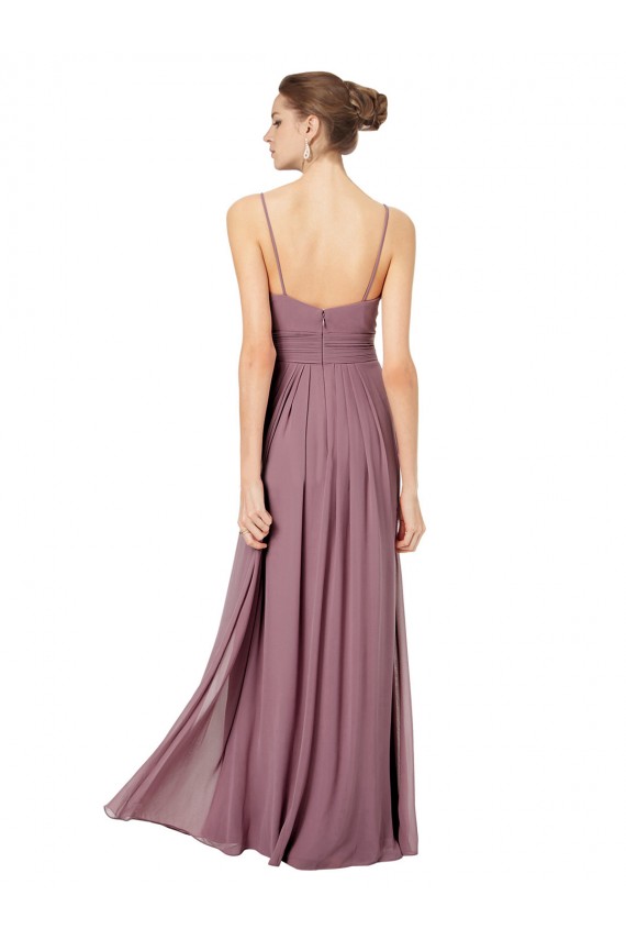Chiffon Alças finas Sem Mangas Abrir de volta Comprimento Chão Longo Linha A Vestidos de Madrinha Baratos