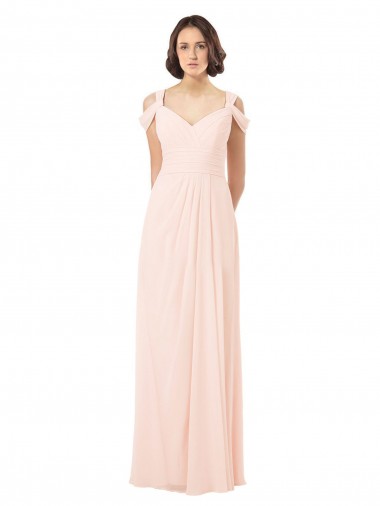 Chiffon Fora do Ombro Sem Mangas Buraco da fechadura Comprimento Chão Vestidos de Madrinha Baratos