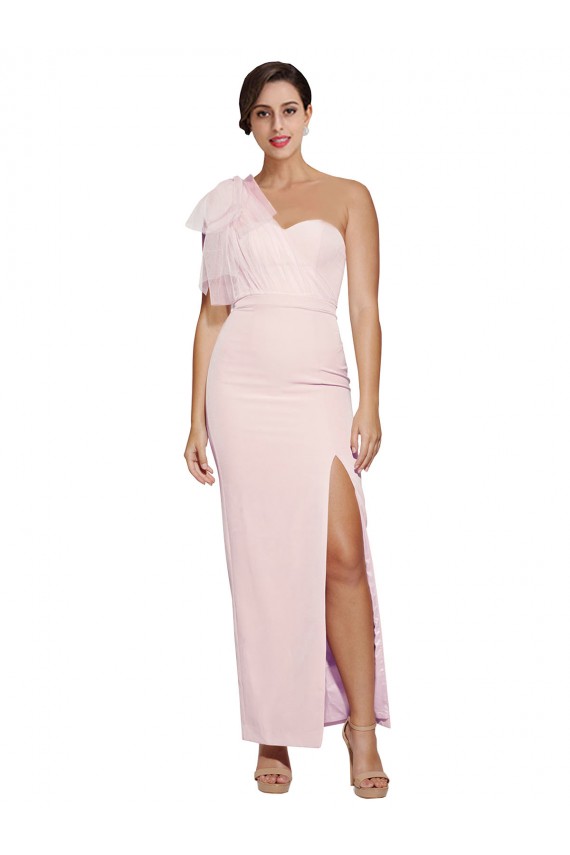 Crepe Esticado Um Ombro Sem Mangas Lombar Comprimento Chão Vestidos de Madrinha / Vestidos de Noite / Vestidos de Festa Baratos