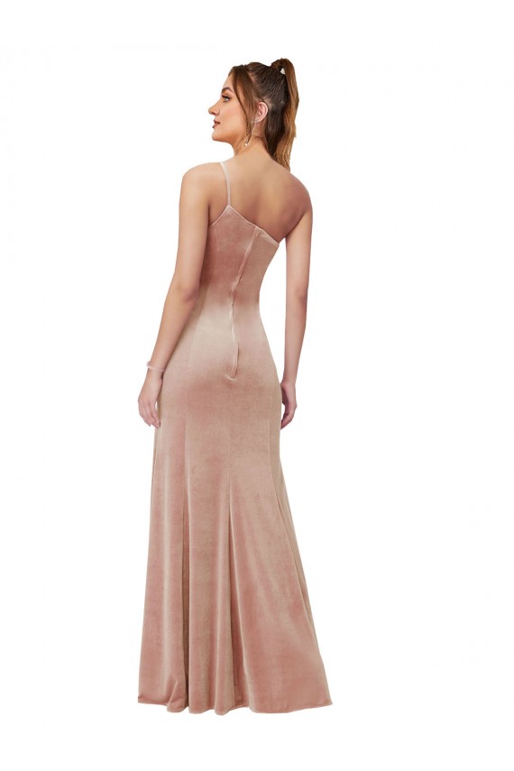 Veludo Elástico Um Ombro Sem Mangas Comprimento Chão Vestidos de Madrinha / Vestidos de Noite / Vestidos de Festa Baratos