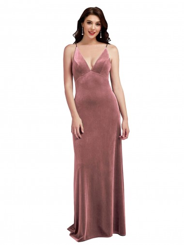 Veludo Elástico Decote V Sem Mangas Lombar Comprimento Chão Vestidos de Madrinha / Vestidos de Noite / Vestidos de Festa Baratos