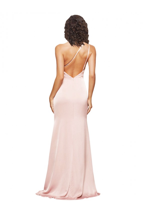 Cetim Sedoso Um Ombro Sem Mangas Lombar Comprimento Chão Vestidos de Madrinha / Vestidos de Noite / Vestidos de Festa Baratos