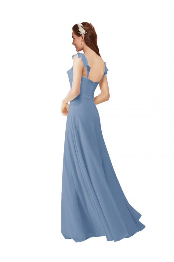 Chiffon Decote V Mangas Curtas Comprimento Chão Linha A Vestidos de Madrinha Baratos
